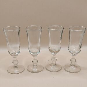 Vintage 1970's Elegant Clear Stemmed Shot Glass Set Of 4